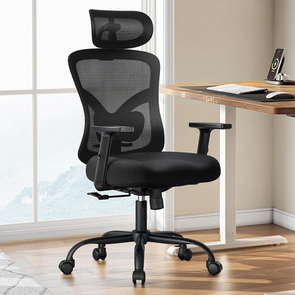 Ergonomic Office Chair Ergonomic Gaming Chair with Lumbar Support, 2D Headrest, Adjustable Armrests, Contoured Seat