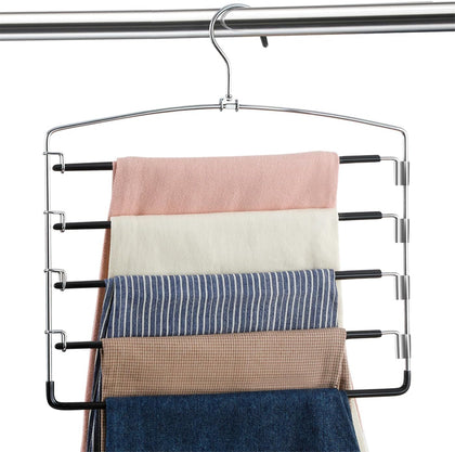 Pants Hangers Non Slip 3 Pack Space Saving Hangers Multi-Layer Swing Arm Pants Hanger Stainless Steel Space Saver