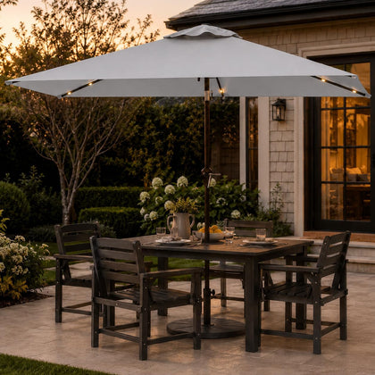 6.5 x 10ft Rectangular Patio Umbrella with Solar Lights, 16 LED Lighted Market Umbrella with Push-Button Tilt and