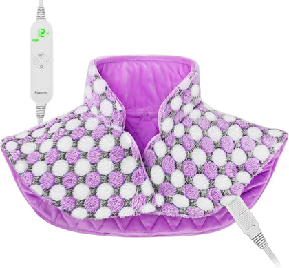Full Weighted Heating Pad for Neck and Shoulders, Pasonio Large Electric Heated Wrap for Cramps and Pain Relief