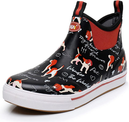 Unisex Rain Boots for Men and Women Waterproof Rubber Fishing Deck Boots Neoprene Boots Slip on Ankle Garden Shoes