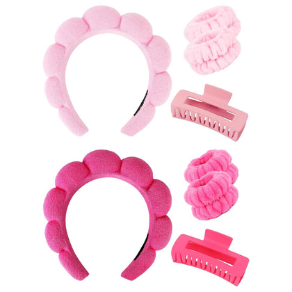 Pink Rose Red Spa Headband And Wristband Set Skincare Headband For Washing Face Hair Claw Clips For Thick Hair Cute