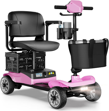 Mobility Scooter for Adults with Spare Battery – 24.8 Miles Total Range, 4-Wheel Foldable Portable Motorized Scooter