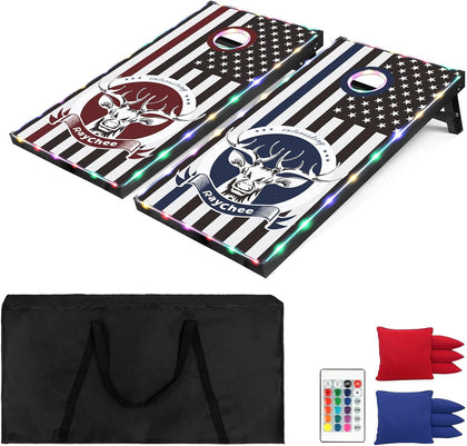 LED Cornhole Set, 3 x 2ft / 4 x2 ft Cornhole Board Game Set, Corn Hole Outdoor Game, Multi-Design with Light-Up