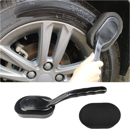 Tire Shine Applicator Brush, High-Density Sponge Tire Dressing Applicator Pad with Long Handle, Multipurpose Curved