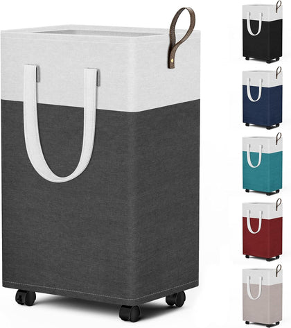 75L Rolling Laundry Basket with 4 Wheels Collapsible Gray | 4 Wheels, Waterproof PEVA Lining, Cotton Flax Fabric