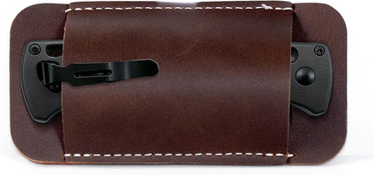 Leather Knife Sheath for Belt, Horizontal Carry Pocket Knife Holder, EDC Belt Pouch for Pocket Folding Knives, Darkbrown