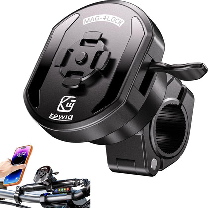 Aluminum Alloy Motorcycle Magnetic Phone Mount with Magnetic 4-Lock | Vibration Dampener, 1s Auto Lock Bike Phone