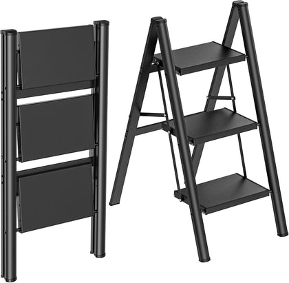 3 Step Ladder, Lightweight Aluminum Folding Step Stool, Step Stool Foldable with Wide Anti-Slip Pedal, 330lbs