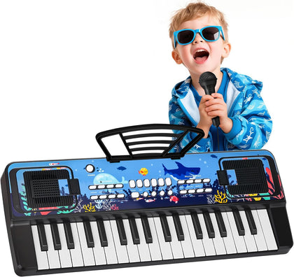 Upgraded 37 Keys Kids Piano Keyboard with Mic Music Stand for 3-6 - Black | Portable Musical Toys for Toddlers 3 4 5
