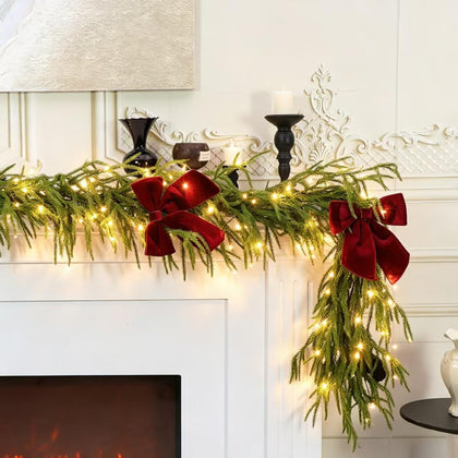 9ft Pre-Lit Real Touch Norfolk Christmas Garland with Lights | Lighted Pine Garland for Mantle,Greenery Christmas