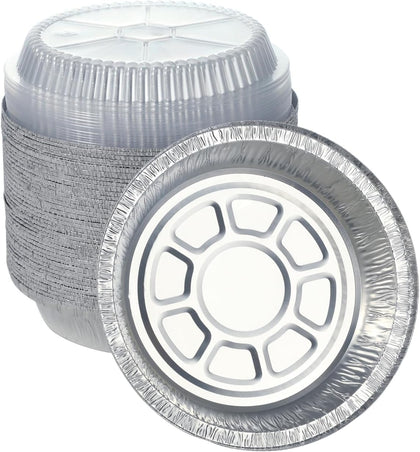 7”Round 60 Pack Disposable Aluminum Foil Pans with Clear Lids