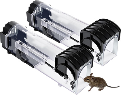 Mouse Traps 2-Pack, 12.2 Inches Humane Live-Catch Mouse Trap for Homes with Kids & Pets — Designed for Safe Release