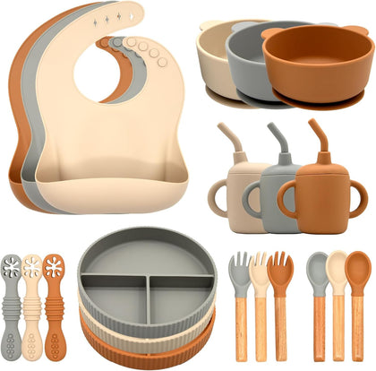 Silicone Baby Feeding Set 21 Pcs, Baby Led Weaning Supplies, Baby Feeding Supplies Set BPA Free, Essentials for