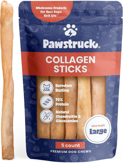 12 Inch Beef Collagen Sticks Chews for Medium & Large Dogs 5 Pack