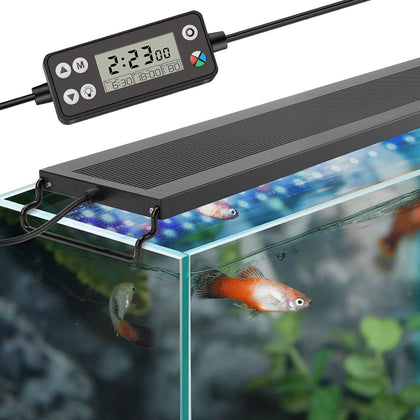 Auto On Off LED Aquarium Light, Full Spectrum Fish Tank Light with LCD Monitor, 24/7 Lighting Cycle, 7 Colors