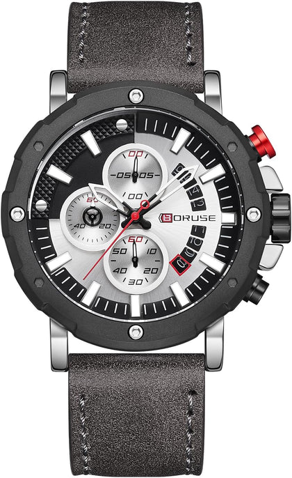 Mens Watches Luxury Chronograph Classic Waterproof Watch Large Face Analog Luminous Fashion Leather Analog Quartz