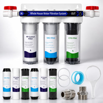 Whole House Water Filter System, 3-Stage Home Water Filtration System with 3/4" NPT Brass Port, Includes Sediment