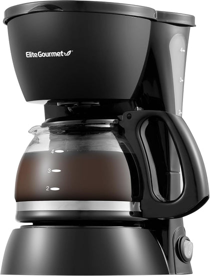 EHC4128 Automatic 4-Cup Drip Coffee Maker, Black | Glass carafe, Pause N Serve, reusable filter, On/Off switch, and