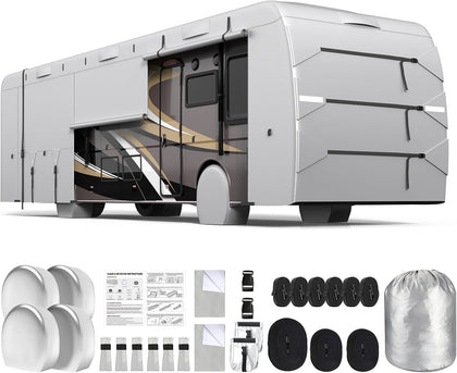 Class A RV Covers 40-43 Ft, 420D Oxford Fabric Class A Motorhome Cover, Waterproof Windproof Anti-UV Anti-Tear