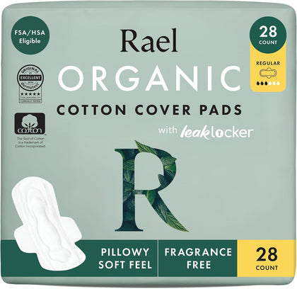 Organic Cotton Cover Sanitary Pads for Women Moderate (Regular, 28 Ct) | Ultra Thin Period Pads with Wings, Regular