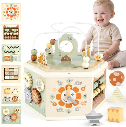 Wooden Activity Cube - 11-in-1 Montessori Toys for 1+ Year Old Boys & Girls | Activity Center for Baby, Toddlers and
