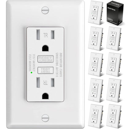 10 Pack GFCI Outlets 15 Amp, TR GFI, ETL Listed, White | Slim, Tamper Resistant, 15A GFI Receptacles with LED
