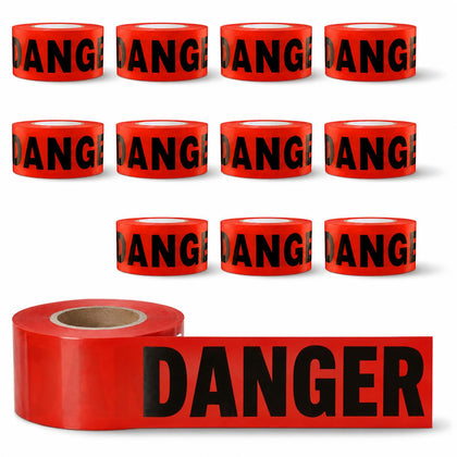 Red Barricade Tape Roll, 12 Rolls x1000ft, 3" Wide Non-Adhesive Tape | Red Danger Tape Roll for Contruction, Hazards