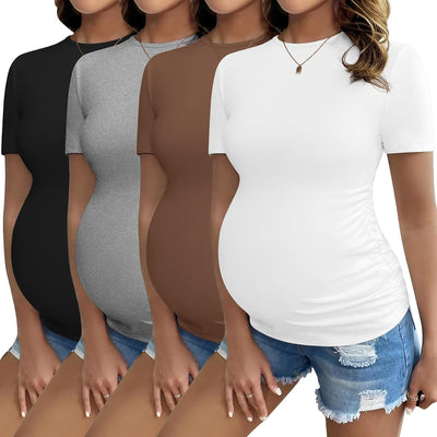 3/4 Pack Womens Maternity Shirts Short Sleeve Pregnancy Tops