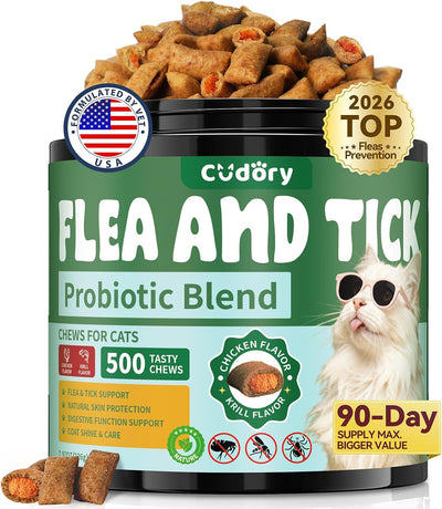 Flea and Tick Prevention for Cats with Probiotics Digestive Support, 500ct