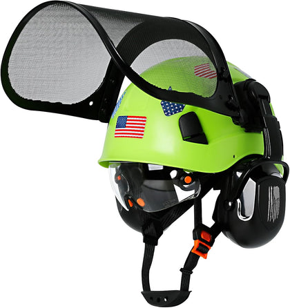 Chainsaw Helmet with Face Shield and Ear Muffs Visor-Vented Arborist Helmet with Hearing Protection & Mesh Full Face