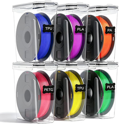 Filament Storage Box 6 Pack 4L Airtight with Desiccant for 3D Printer | 29-piece kit keeps filaments dry: 6 airtight