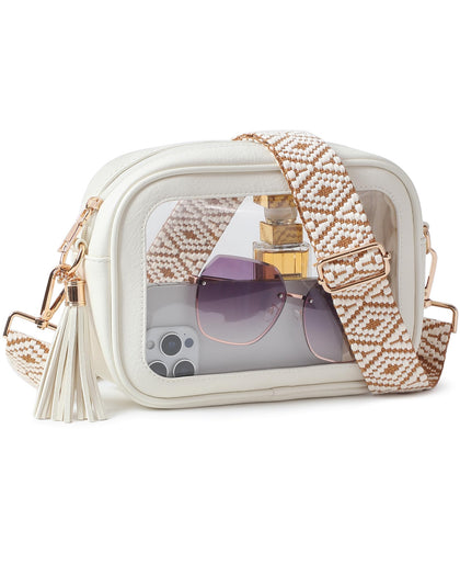 Clear Bag for Stadium Events, Clear Crossbody Purse for Women, Small Stadium Approved Bag for Concerts Games (White)