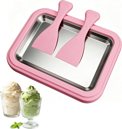 Instant Rolled Ice Cream Maker Kit – Stainless Steel DIY Frozen Dessert Tray with 2 Scrapers, Homemade Ice Cream Roll