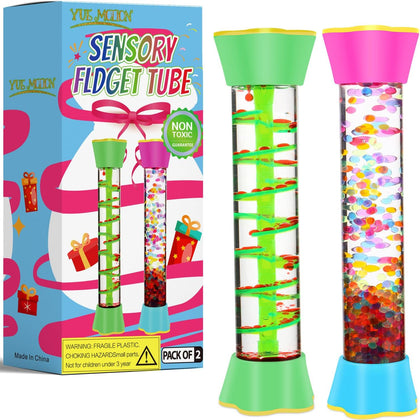 Sensory Fidget Tubes - Calming Toys for Kids & Adults- Sensory Tube with Glitter Bottle, Gravity Spinner, Bubble Drop