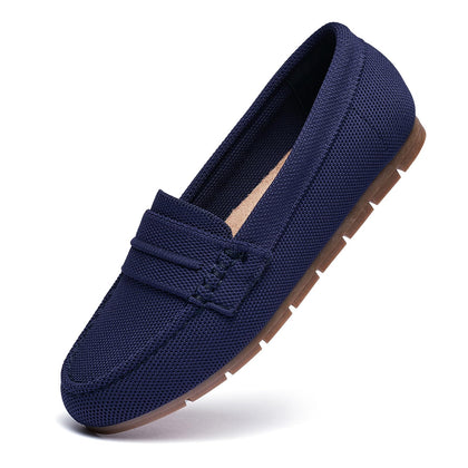 Loafers for Women Comfortable Dressy Casual Work Flats Lightweight & Breathable Slip On Walking Shoes Knit Navy Blue
