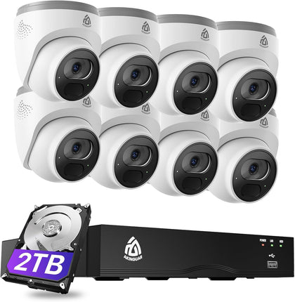 4K PoE Security Camera System, 8pcs 8MP Outdoor IP Cameras, 8CH NVR 2TB HDD