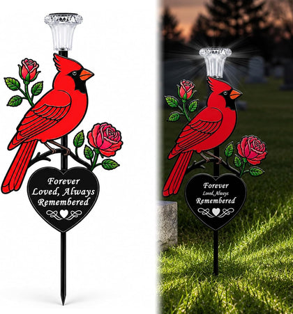 Solar Cardinal Memorial Stake,Metal Cemetery Decoration