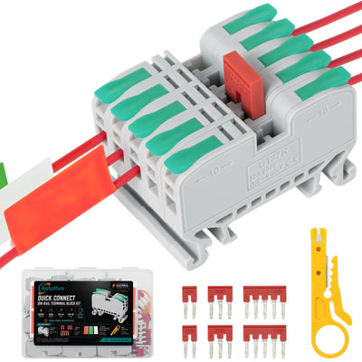 ASTUTIVO DIN Rail Terminal Blocks with Jumper Bars, 20 Pack, Gray/Green