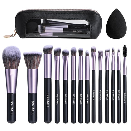 14 Pcs Makeup Brushes Set with 1 Pcs Makeup Sponge – Essential Foundation Powder Concealers, Eye Shadows, Blush