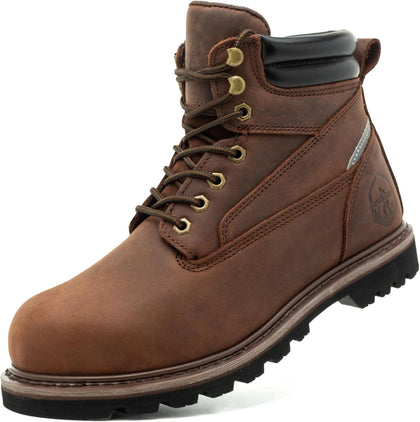 Steel Toe Work Boots for Men 6 Inch Waterproof Non Slip Rubber Comfort Leather Safety Durable Industrial Construction