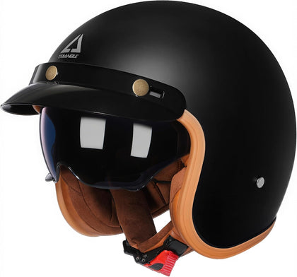3/4 Open Face Motorcycle Helmet DOT Approved Retro Cruiser Moped | Classic Half Motorcycle Helmets With Sun Visor &