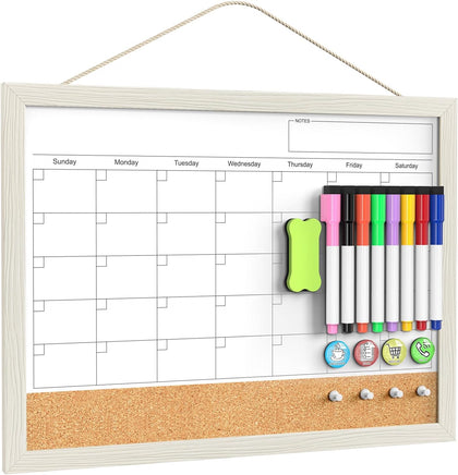 Calendar Whiteboard for Wall, TANKEE 17x13 Inches Whiteboard Calendar Cork Board Combo, Small Magnetic White Board