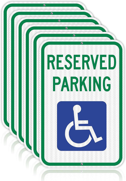 ADA Compliant Handicap Parking Signs, 6 Pack, 12x18" | Engineer Grade Reflective Handy cap Signs, Extra Thick