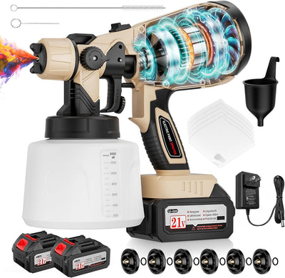 Cordless Paint Sprayer for House Painting with 2×4.0Ah Battery, 650W