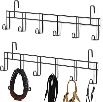 6 Hook 2 Pcs Bridle Hooks Tack Room Metal Wall Hangers Rack, Black