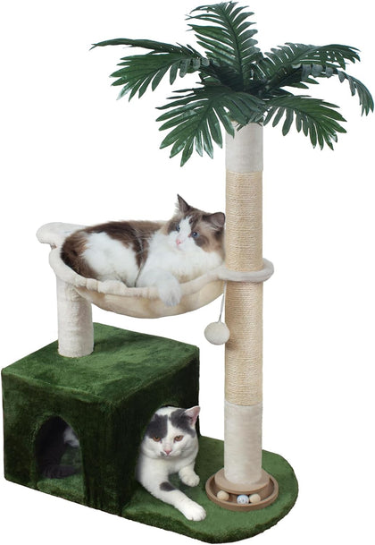 Cat Tree 38" Cat Tower with Large Hammock Metal, Cat Scratching Post for Indoor Cats with Condo, Cat Playground Track