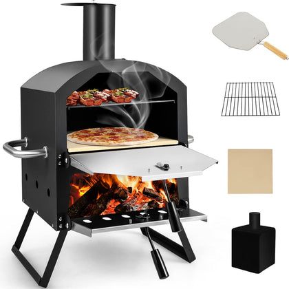 Outdoor Pizza Oven Wood Fired, 2-Layer Outside Pizza Maker