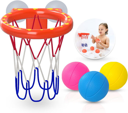Bath Toys - Bathtub Basketball Hoop for Toddler Kids | with 3 Colorful Mold-Free Balls Set and Strong Suction Cups