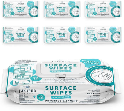 6 Pack Surface Cleaning Wipes Bleach Free, All-Purpose Cleaner for Bathroom, Kitchen, Office, 72 Count Soft Flow